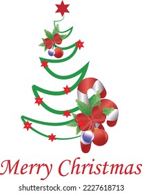 Christmas trees, modern  line design for stickers, greeting cards and webs