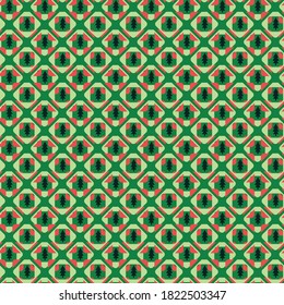 Christmas trees mosaic seamless vector pattern. Seasonal surface print design for fabrics, stationery, scrapbook paper, gift wrap, textiles, and packaging.