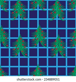 Christmas trees on the background of the cells. seamless pattern
