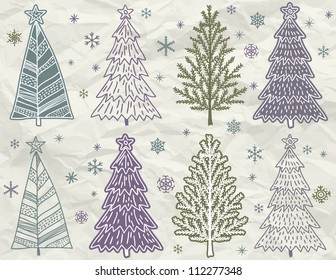 christmas trees  on beije crumple background