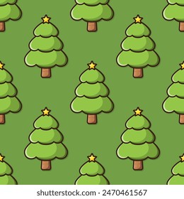 Christmas trees on green background. Vector seamless pattern. Seasonal decoration.