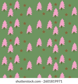Christmas trees on a pink background seamless pattern for prints wrapping paper wallpaper textile