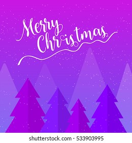 Christmas trees on purple background. Merry Christmas, happy new year