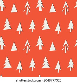 Weihnachtsbäume auf rotem Hintergrund. Nahtloses Muster. Hintergrund für Tapete, Textilien, Postkarten, Umhüllung usw. 