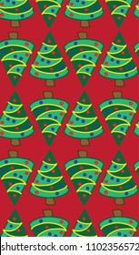 Christmas trees on red seamless vector pattern