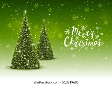 Christmas Trees On Shiny Green Background