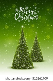 Christmas trees on shiny green background