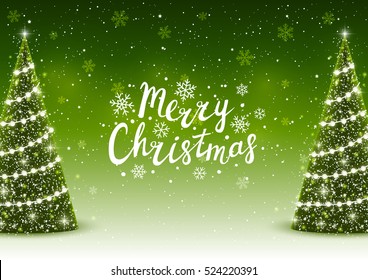 Christmas Trees On Shiny Green Background