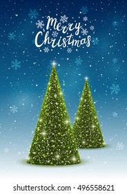 Christmas trees on shiny night background