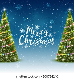 Christmas trees on shiny night background