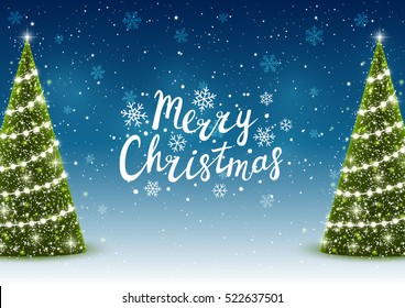 Christmas trees on shiny night background 