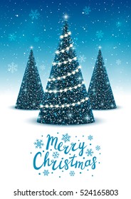 Christmas trees on shiny night background