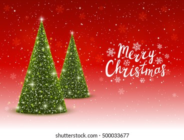 Christmas trees on shiny red background