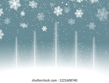 Christmas trees on a snowflake background