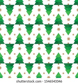Christmas trees  on white background. Seamless pattern. Flat design. Holiday New Year or Christmas vector illustration. Design element for banner, wallpaper, wrapping paper or fabric.