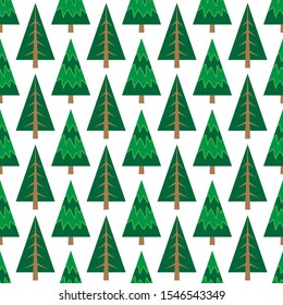 Christmas trees  on white background. Seamless pattern. Flat design. Holiday New Year or Christmas vector illustration. Design element for banner, wallpaper, wrapping paper or fabric.