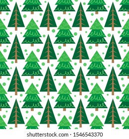 Christmas trees  on white background. Seamless pattern. Flat design. Holiday New Year or Christmas vector illustration. Design element for banner, wallpaper, wrapping paper or fabric.