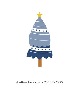 Christmas trees on white background. Colorful blue christmas trees vector illustration in flat cartoon style.