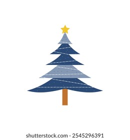 Christmas trees on white background. Colorful blue christmas trees vector illustration in flat cartoon style.