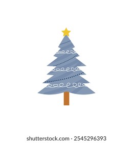 Christmas trees on white background. Colorful blue christmas trees vector illustration in flat cartoon style.