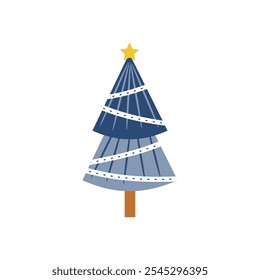 Christmas trees on white background. Colorful blue christmas trees vector illustration in flat cartoon style.