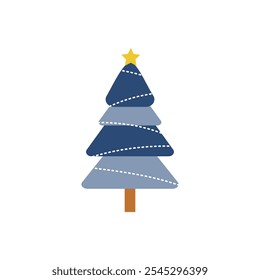 Christmas trees on white background. Colorful blue christmas trees vector illustration in flat cartoon style.