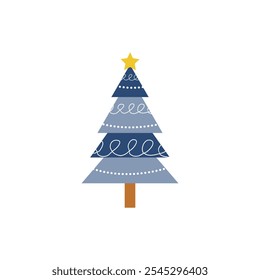 Christmas trees on white background. Colorful blue christmas trees vector illustration in flat cartoon style.