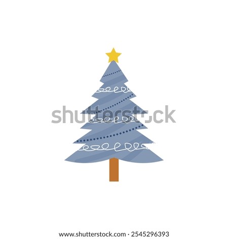 Christmas trees on white background. Colorful blue christmas trees vector illustration in flat cartoon style.