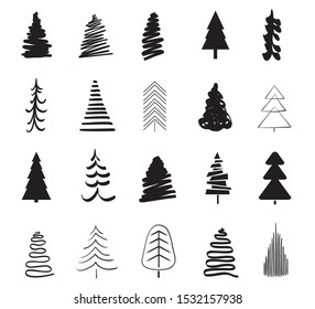 Six Black Stylized Christmas Trees Isolated Stock Vector (Royalty Free ...