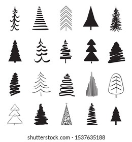 Christmas trees on white. Black and white illustration