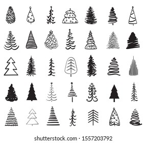 Christmas trees on white. Black and white illustration