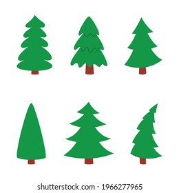 Christmas trees on white isolated background, set. vector illustration.