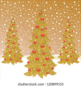 Christmas trees on winter background