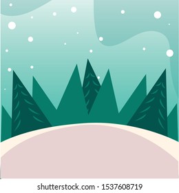 christmas trees on winter landscape vector illustration design