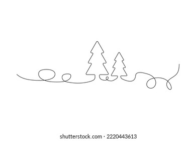 christmas trees one line. Design element. One line drawing background. Vector illustration. Stock picture.