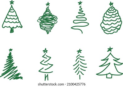 Christmas trees in one-line drawing style. Set of fir trees 