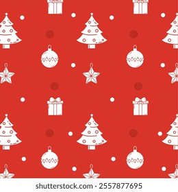 Christmas trees, ornaments, and gift pattern Vector