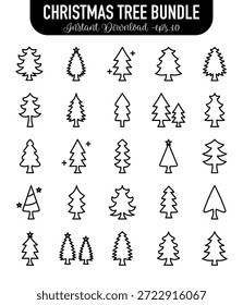 Árboles de Navidad esbozan el Paquete del icono. Ilustración vectorial de pino.