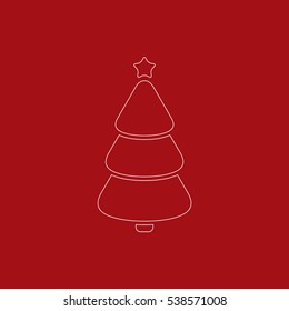 Christmas trees outline icon, vector simple design.  Fir-tree line, isolated on red background.