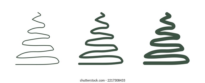 Christmas trees painted. Set of abstract Christmas trees isolated on white background. Vector illustration