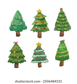 Christmas trees painting vector set for decoration element, 