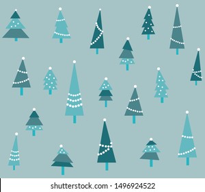 Christmas trees pattern, different tree shapes and sizes