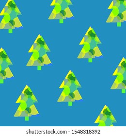 Christmas trees pattern on the blue background. Vector illustration