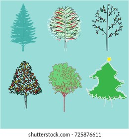 Christmas trees pattern on green background 