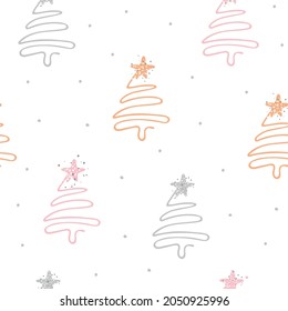 christmas trees pattern pastel colors.christmas trees stylized pattern seamless pastel colors. Fashionable handmade textures. Modern abstract design for wrapping paper, cover, fabric, interior decor
