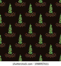 Christmas trees pattern pixel art. Seamless pattern. Pixel art Christmas trees pattern.