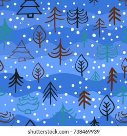 Christmas trees pattern with snowflakes
