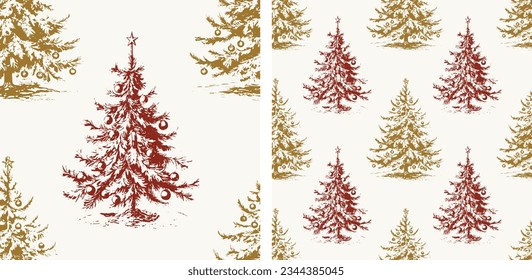 Christmas Trees Pattern Yellow and Red Holiday Seamless Pattern Vector Illustration 