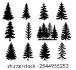 Christmas Trees Pictogram Set, Pine Tree Silhouette.