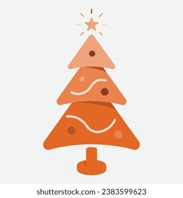 Christmas trees, pines for greeting card, invitation,banner, web. New Years and xmas traditional symbol tree with garlands, light bulb, star. Winter holiday. Icons collection